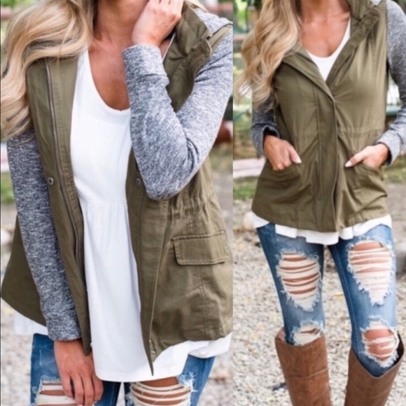 Love Tree Jackets & Blazers - LOVE TREE Women’s Hooded Utility Jacket Green/Gray NWT